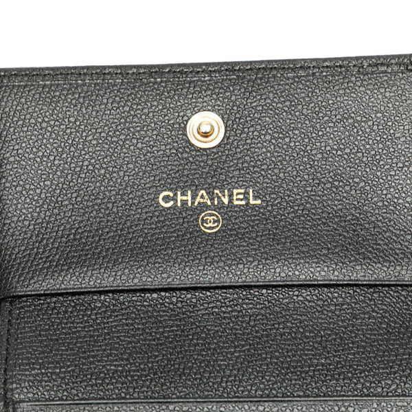 シャネル ココマーク 三つ折り財布 ブラック レザー レディース CHANEL 【中古】