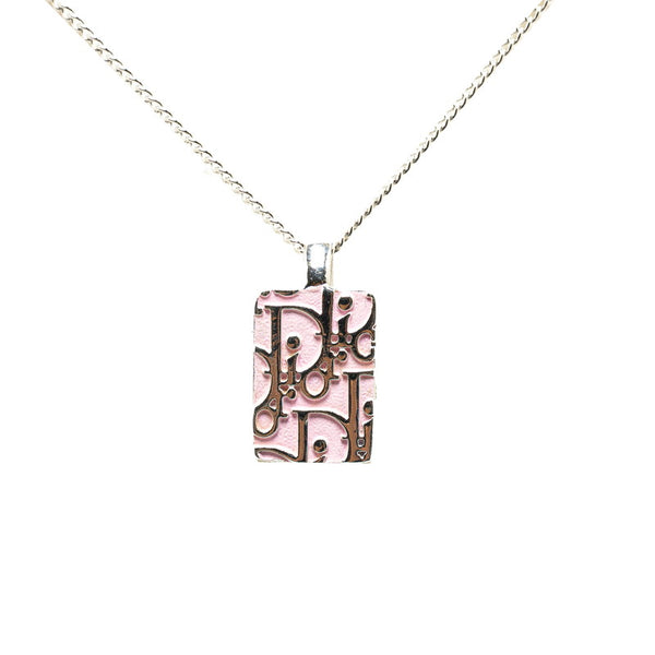 ディオール ロゴプレート トロッター ペンダントネックレス シルバー ピンク メタル レディース Dior 【中古】