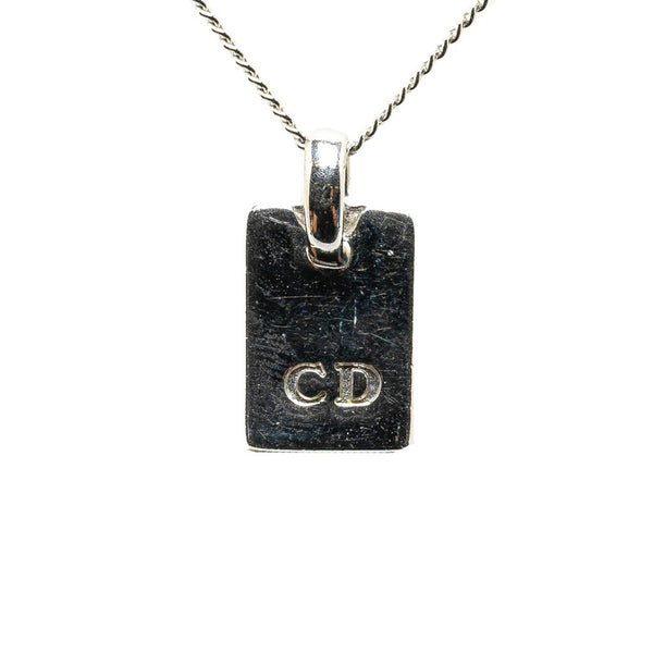 ディオール ロゴプレート トロッター ペンダントネックレス シルバー ピンク メタル レディース Dior 【中古】