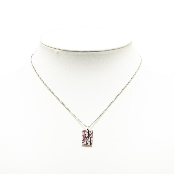 ディオール ロゴプレート トロッター ペンダントネックレス シルバー ピンク メタル レディース Dior 【中古】