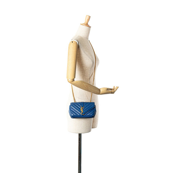 サンローラン YSL モノグラム ベイビーチャイ チェーン ショルダーバッグ 399289 ブルー レザー レディース SAINT LAURENT 【中古】