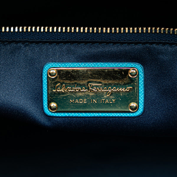 サルヴァトーレフェラガモ ガンチーニ ハンドバッグ ショルダーバッグ 2WAY ネイビー ブルー レザー レディース Salvatore Ferragamo 【中古】