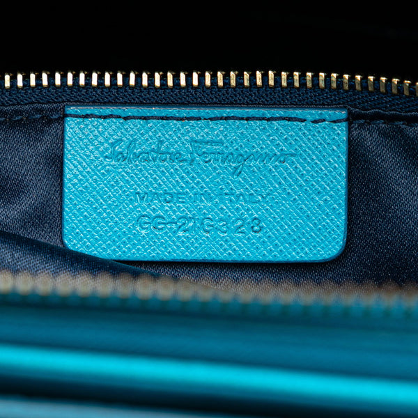 サルヴァトーレフェラガモ ガンチーニ ハンドバッグ ショルダーバッグ 2WAY ネイビー ブルー レザー レディース Salvatore Ferragamo 【中古】