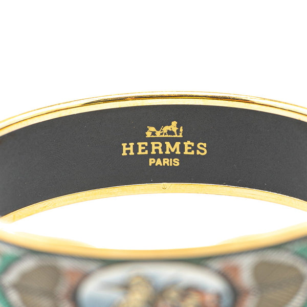 エルメス エマイユ 鳥 羽根 モチーフ バングル ゴールド カーキ マルチカラー メッキ レディース HERMES 【中古】