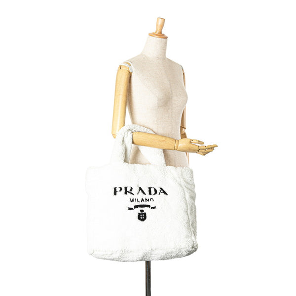 プラダ ビアンコ テリー トートバッグ 1BG130 ホワイト パイル レディース PRADA 【中古】