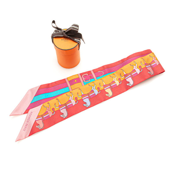 エルメス ツイリー ROCABAR ロカバール スカーフ レッド マルチカラー シルク レディース HERMES 【中古】