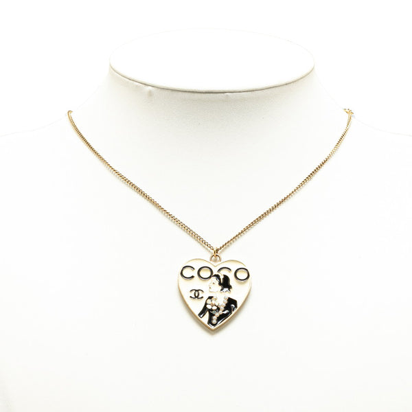 シャネル ココマーク マドモワゼル ハート ネックレス ゴールド ホワイト ブラック メッキ レディース CHANEL 【中古】