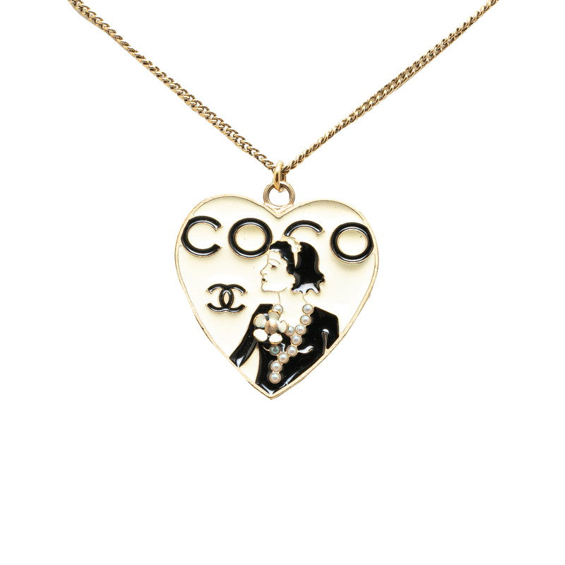 シャネル ココマーク マドモワゼル ハート ネックレス ゴールド ホワイト ブラック メッキ レディース CHANEL 【中古】