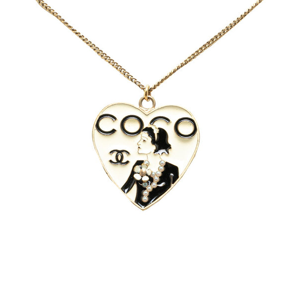 シャネル ココマーク マドモワゼル ハート ネックレス ゴールド ホワイト ブラック メッキ レディース CHANEL 【中古】