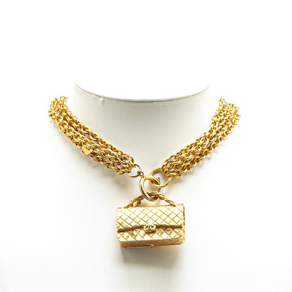シャネル マトラッセ ココマーク バッグ モチーフ ネックレス ゴールド メッキ レディース CHANEL 【中古】