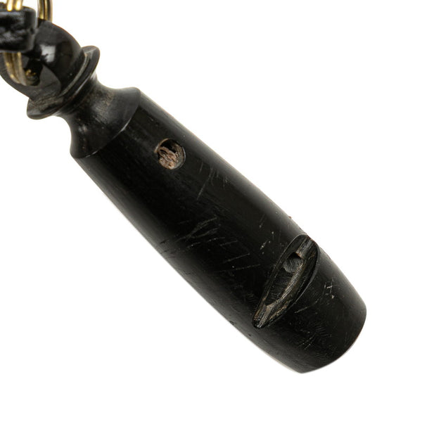 エルメス ホイッスル 笛 犬笛 ネックレス ブラック バッファローホーン レザー レディース HERMES 【中古】