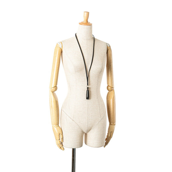 エルメス ホイッスル 笛 犬笛 ネックレス ブラック バッファローホーン レザー レディース HERMES 【中古】