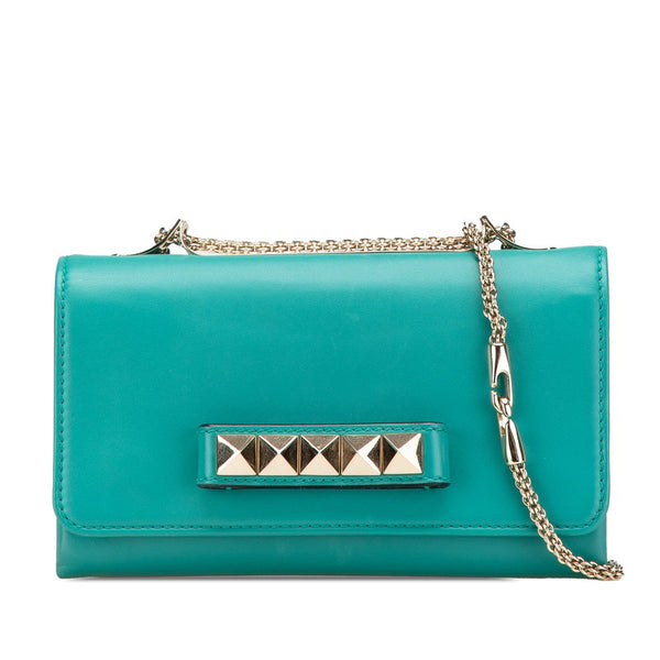 ヴァレンティノ ロックスタッズ ショルダーバッグ グリーン ゴールド レザー レディース VALENTINO 【中古】