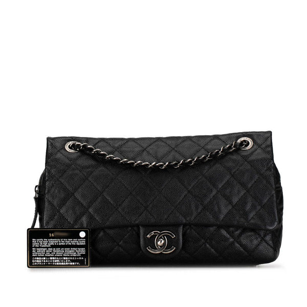 シャネル マトラッセ30 ココマーク シルバー金具 チェーン ショルダーバッグ ブラック キャビアスキン レディース CHANEL 【中古】