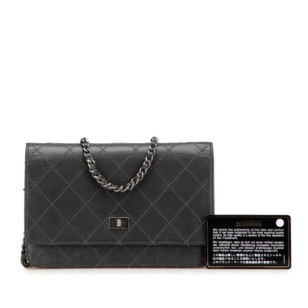 シャネル 2.55 ワイルドステッチ チェーンウォレット ショルダーバッグ A69206 グレー レザー レディース CHANEL 【中古】