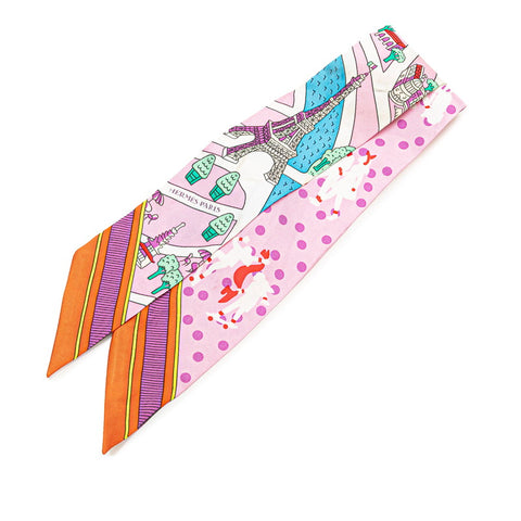 エルメス ツイリー LES NOUVEAUX AMOUREUX DE PARIS 新 パリの恋人たち スカーフ ピンク パープル マルチカラー シルク レディース HERMES 【中古】