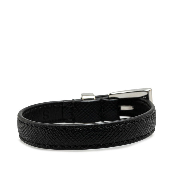 プラダ 三角ロゴプレート ブレスレット 1IB351 ブラック シルバー レザー レディース PRADA 【中古】