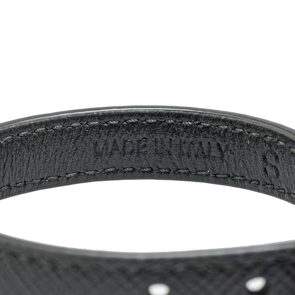 プラダ 三角ロゴプレート ブレスレット 1IB351 ブラック シルバー レザー レディース PRADA 【中古】