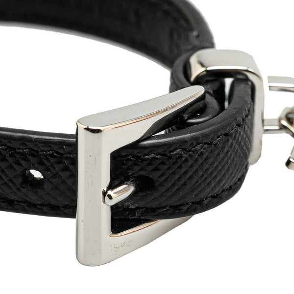 プラダ 三角ロゴプレート ブレスレット 1IB351 ブラック シルバー レザー レディース PRADA 【中古】