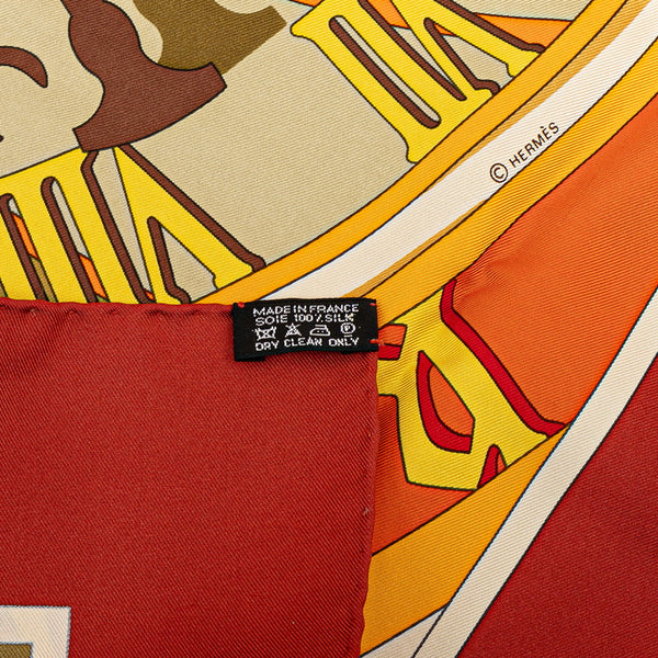 エルメス カレ90 MECANIQUEDUTEMPS 時の仕掛け スカーフ ワインレッド マルチカラー シルク レディース HERMES 【中古】