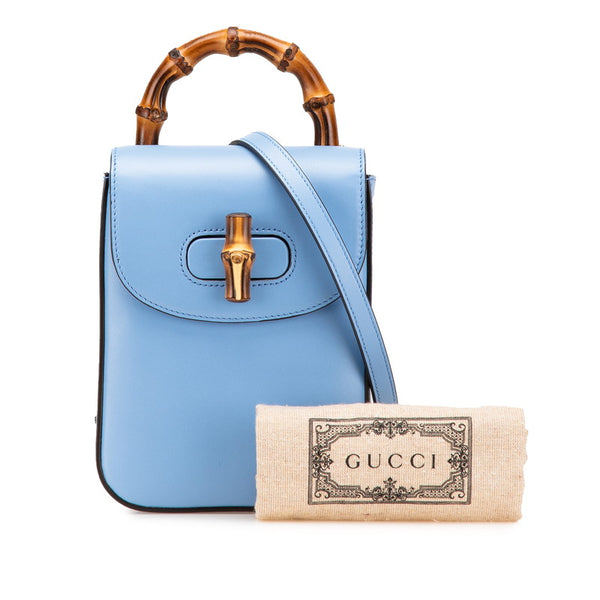 グッチ バンブー ハンドバッグ ショルダーバッグ リュック 3WAY 702106 ライトブルー レザー レディース GUCCI 【中古】