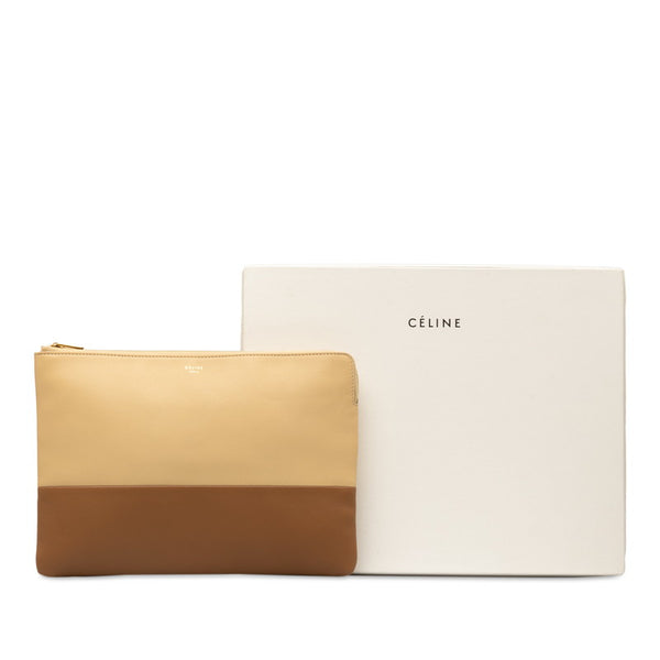 セリーヌ バイカラー クラッチバッグ セカンドバッグ ブラウン イエロー レザー レディース CELINE 【中古】