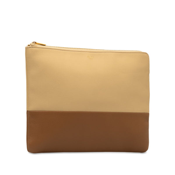 セリーヌ バイカラー クラッチバッグ セカンドバッグ ブラウン イエロー レザー レディース CELINE 【中古】