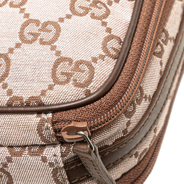 グッチ GGキャンバス ロゴプレート ポーチ ミニハンドバッグ 039 1157 ピンク ブラウン キャンバス レザー レディース GUCCI 【中古】