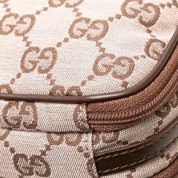 グッチ GGキャンバス ロゴプレート ポーチ ミニハンドバッグ 039 1157 ピンク ブラウン キャンバス レザー レディース GUCCI 【中古】