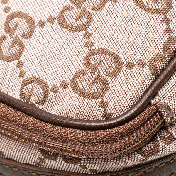 グッチ GGキャンバス ロゴプレート ポーチ ミニハンドバッグ 039 1157 ピンク ブラウン キャンバス レザー レディース GUCCI 【中古】