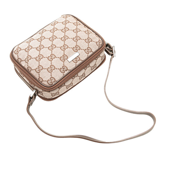 グッチ GGキャンバス ロゴプレート ポーチ ミニハンドバッグ 039 1157 ピンク ブラウン キャンバス レザー レディース GUCCI 【中古】