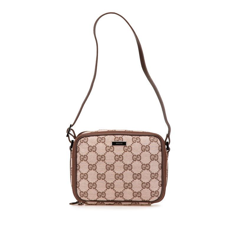 グッチ GGキャンバス ロゴプレート ポーチ ミニハンドバッグ 039 1157 ピンク ブラウン キャンバス レザー レディース GUCCI 【中古】