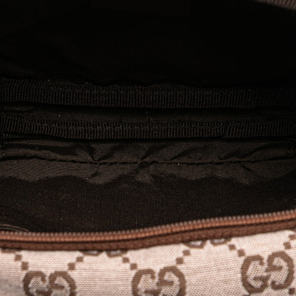 グッチ GGキャンバス ロゴプレート ポーチ ミニハンドバッグ 039 1157 ピンク ブラウン キャンバス レザー レディース GUCCI 【中古】