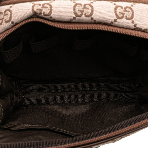 グッチ GGキャンバス ロゴプレート ポーチ ミニハンドバッグ 039 1157 ピンク ブラウン キャンバス レザー レディース GUCCI 【中古】