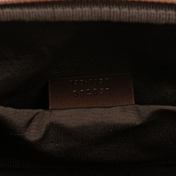 グッチ GGキャンバス ロゴプレート ポーチ ミニハンドバッグ 039 1157 ピンク ブラウン キャンバス レザー レディース GUCCI 【中古】