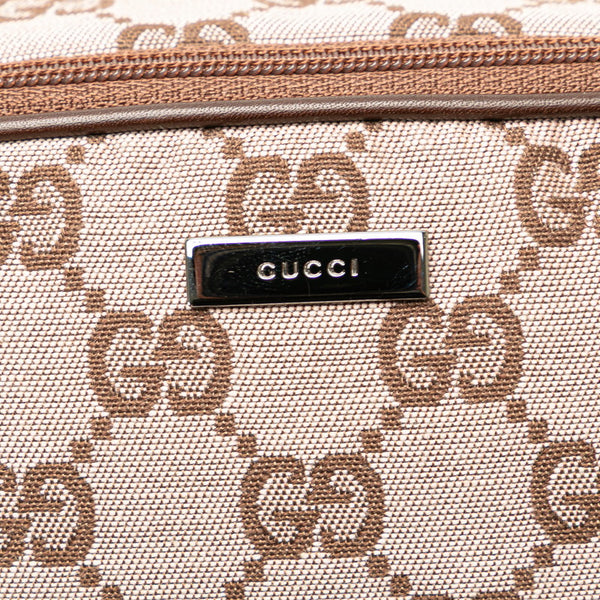 グッチ GGキャンバス ロゴプレート ポーチ ミニハンドバッグ 039 1157 ピンク ブラウン キャンバス レザー レディース GUCCI 【中古】
