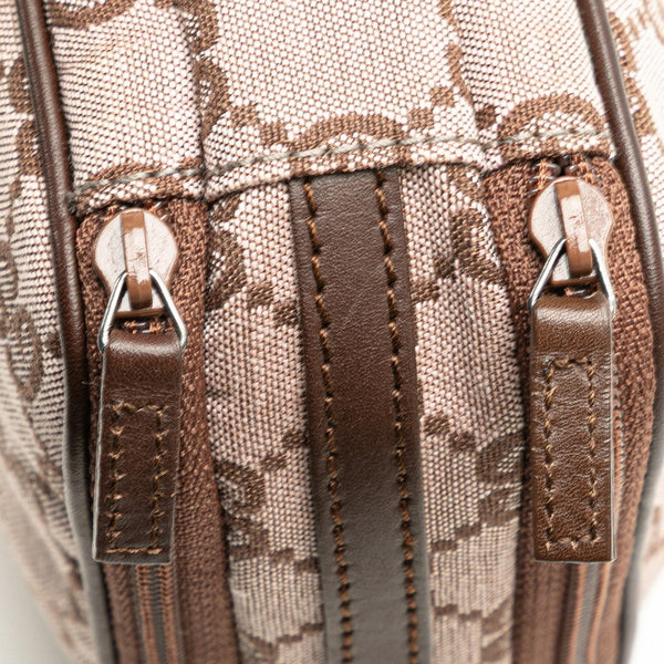 グッチ GGキャンバス ロゴプレート ポーチ ミニハンドバッグ 039 1157 ピンク ブラウン キャンバス レザー レディース GUCCI 【中古】