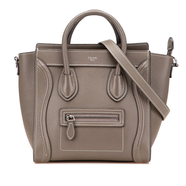 セリーヌ ラゲージ ナノショッパー ハンドバッグ ショルダーバッグ 2WAY グレージュ  レザー レディース CELINE 【中古】
