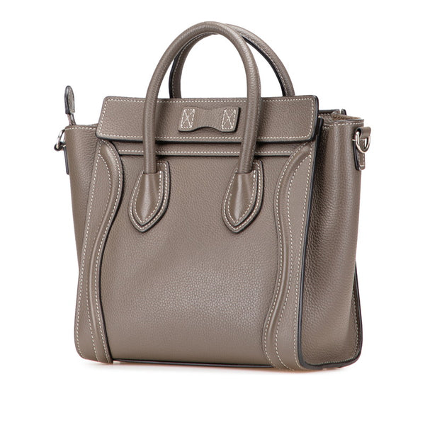 セリーヌ ラゲージ ナノショッパー ハンドバッグ ショルダーバッグ 2WAY グレージュ  レザー レディース CELINE 【中古】