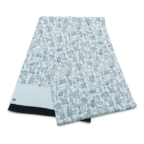 エルメス ホースビット リバーシブル ストール ブルー ネイビー カシミヤ シルク レディース HERMES 【中古】