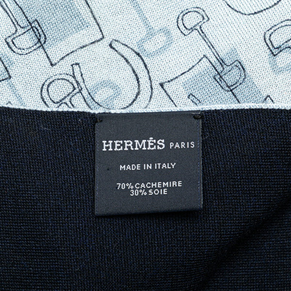 エルメス ホースビット リバーシブル ストール ブルー ネイビー カシミヤ シルク レディース HERMES 【中古】