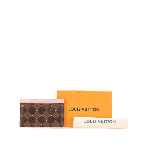 ルイ ヴィトン ダミエ ポルトカルト サーンプル スタッズ カードケース N60248 ブラウン ピンク PVC レザー レディース LOUIS VUITTON 【中古】