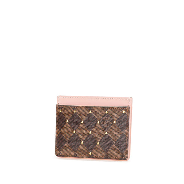 ルイ ヴィトン ダミエ ポルトカルト サーンプル スタッズ カードケース N60248 ブラウン ピンク PVC レザー レディース LOUIS VUITTON 【中古】