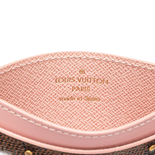 ルイ ヴィトン ダミエ ポルトカルト サーンプル スタッズ カードケース N60248 ブラウン ピンク PVC レザー レディース LOUIS VUITTON 【中古】