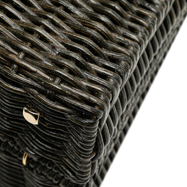 サルヴァトーレフェラガモ ガンチーニ ハンドバッグ カゴバッグ ブラック ストロー レザー レディース Salvatore Ferragamo 【中古】