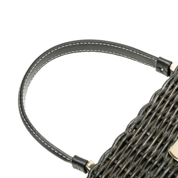 サルヴァトーレフェラガモ ガンチーニ ハンドバッグ カゴバッグ ブラック ストロー レザー レディース Salvatore Ferragamo 【中古】