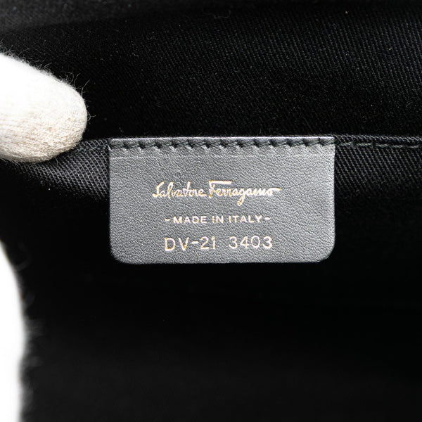 サルヴァトーレフェラガモ ガンチーニ ハンドバッグ カゴバッグ ブラック ストロー レザー レディース Salvatore Ferragamo 【中古】