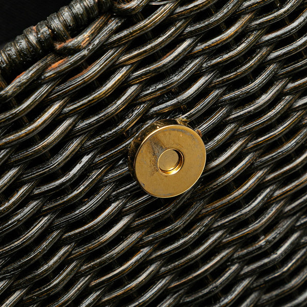 サルヴァトーレフェラガモ ガンチーニ ハンドバッグ カゴバッグ ブラック ストロー レザー レディース Salvatore Ferragamo 【中古】