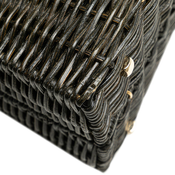 サルヴァトーレフェラガモ ガンチーニ ハンドバッグ カゴバッグ ブラック ストロー レザー レディース Salvatore Ferragamo 【中古】