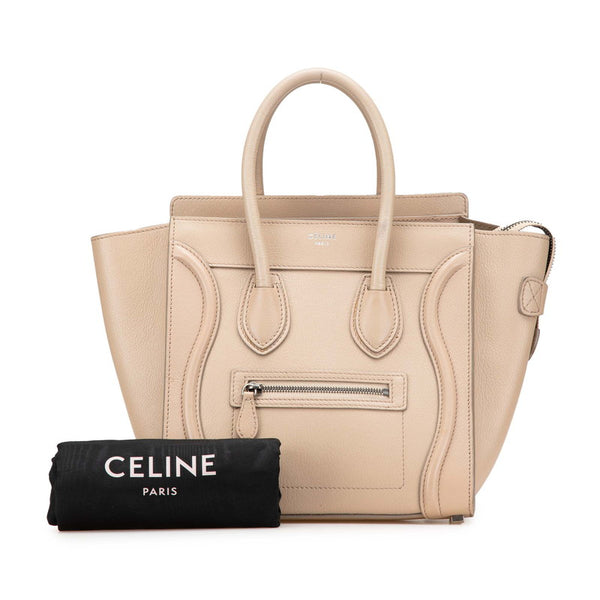 セリーヌ ラゲージ マイクロショッパー ハンドバッグ ベージュ レザー レディース CELINE 【中古】
